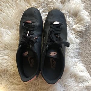 Black Nike Cortez size 10 rose gold